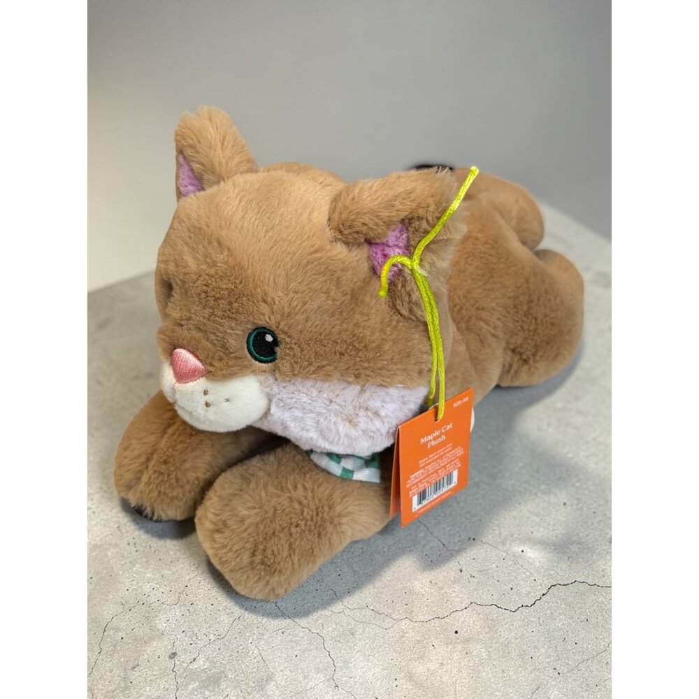 The Cuddle Collab Maple Cat Plush Toy - Soft & Adorable Brown Cat With Green Che